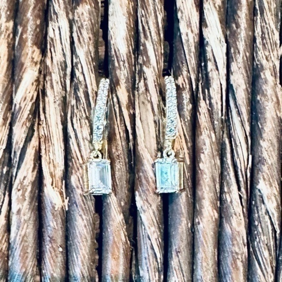 ✨💛✨ 18K Gold Plate Over Silver Rhinestone Dangle Huggies ✨💛✨ - Picture 3 of 4